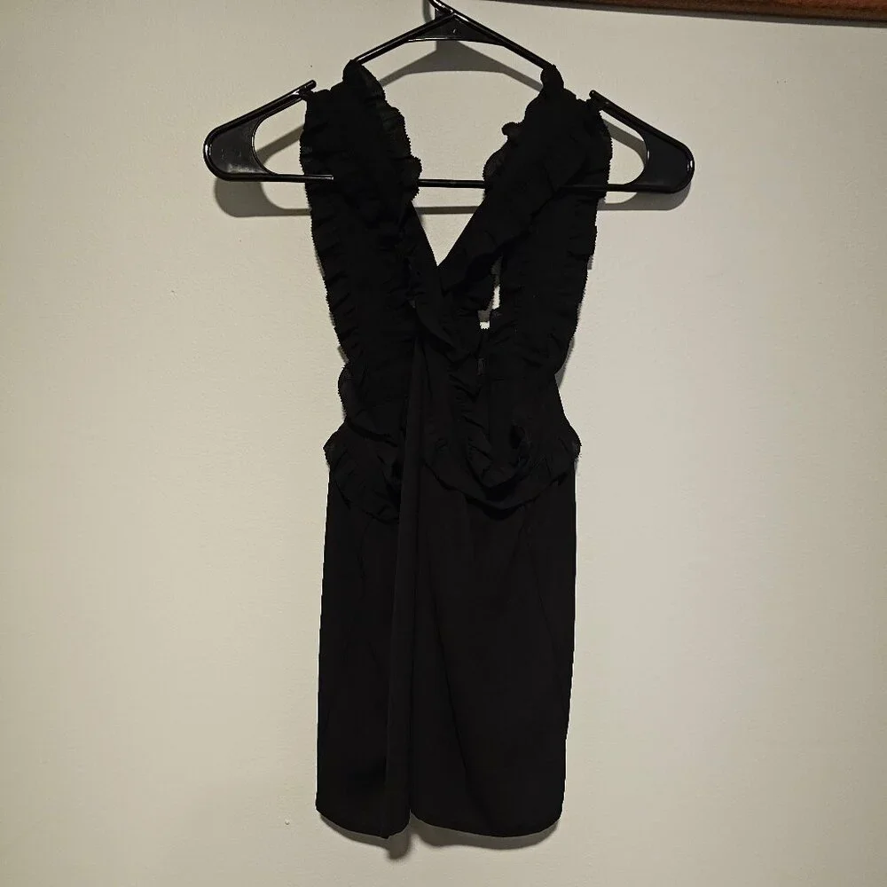 Women’s J. Crew Ruffled Cross Strap Black Blouse/Tank, Size 2